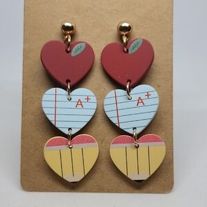Heart Shaped School Theme Stud Earrings NWOT Ladies Teachers School Everyday